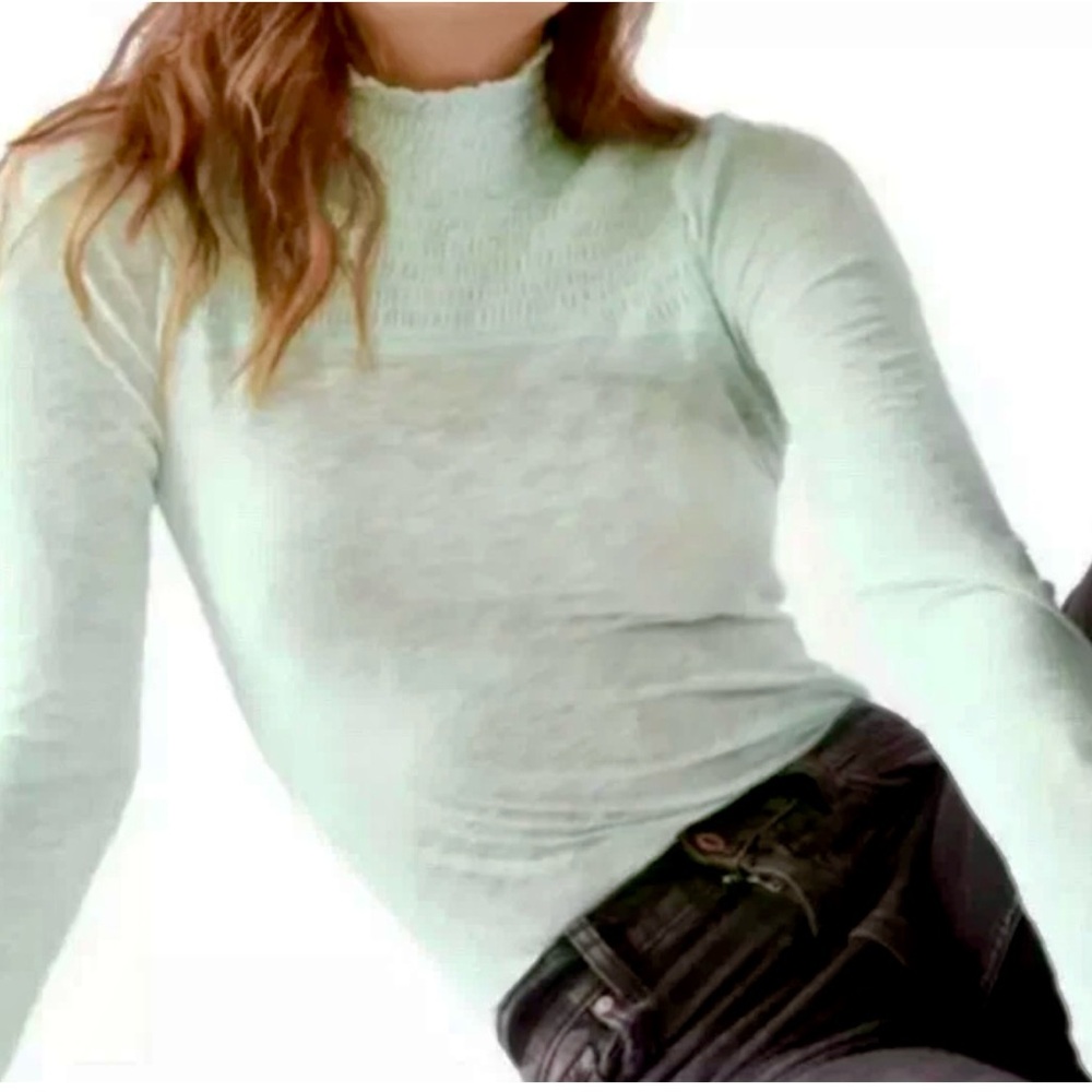 Free People Caroline Mock Neck Long Sleeved Top Iced Aqua Size Small
